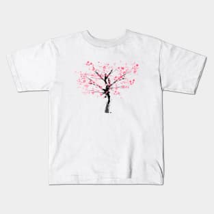 Falling Sakura Tree Japanese Cherry Blossom Kids T-Shirt